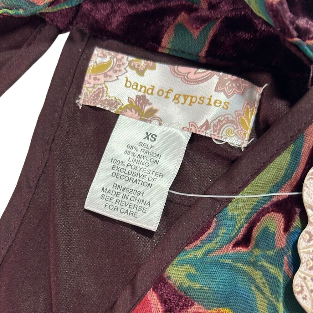 NWT Band of Gypsies Floral Velvet Halter Mini Dress Burgundy Plum XS Earthy Rose - Picture 13 of 16
